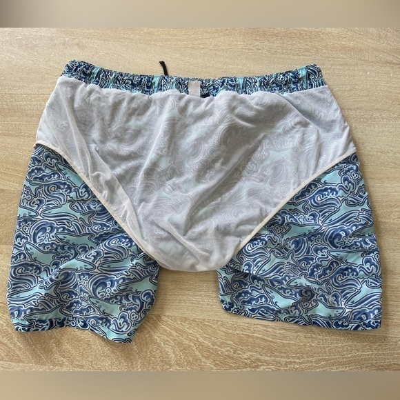 Vineyard Vines 7” Printed Chappy Shark Blue Lined Drawstring Swim Trunks Shorts - Picture 4 of 10